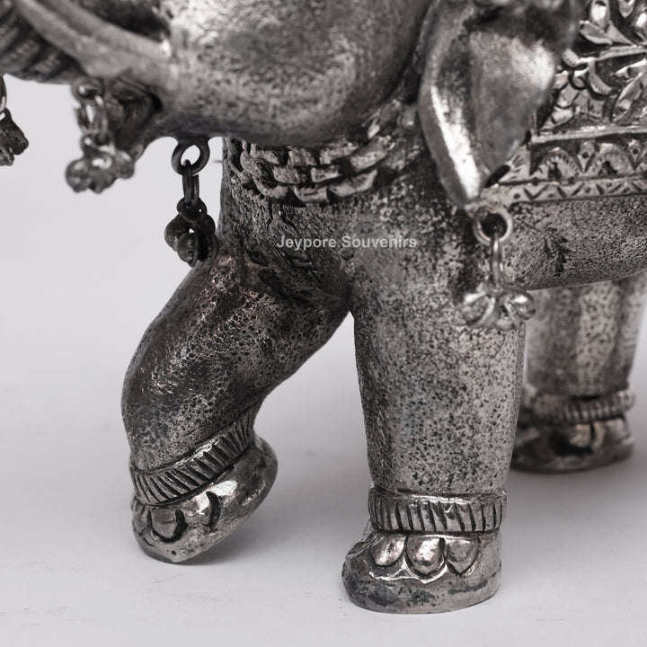 Silver Polished Copper Elephant Showpiece with Decorative Hanging Bells