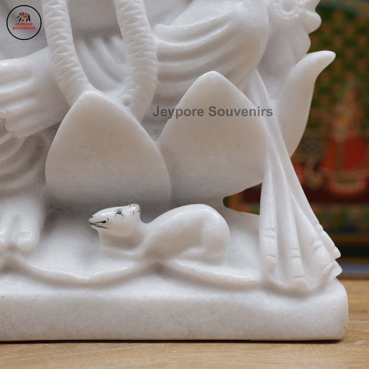 Handcrafted White Marble Lord Ganesha Idol with Lotus Base