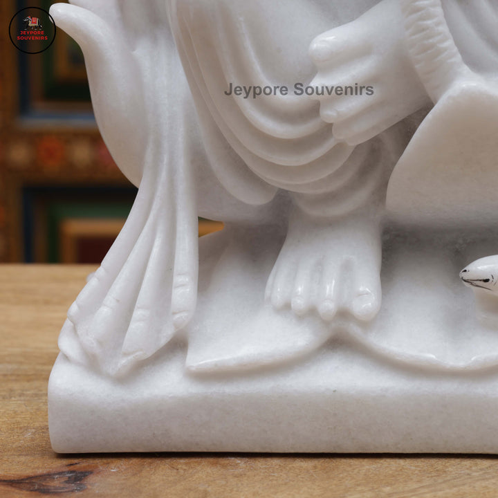 Handcrafted White Marble Lord Ganesha Idol with Lotus Base