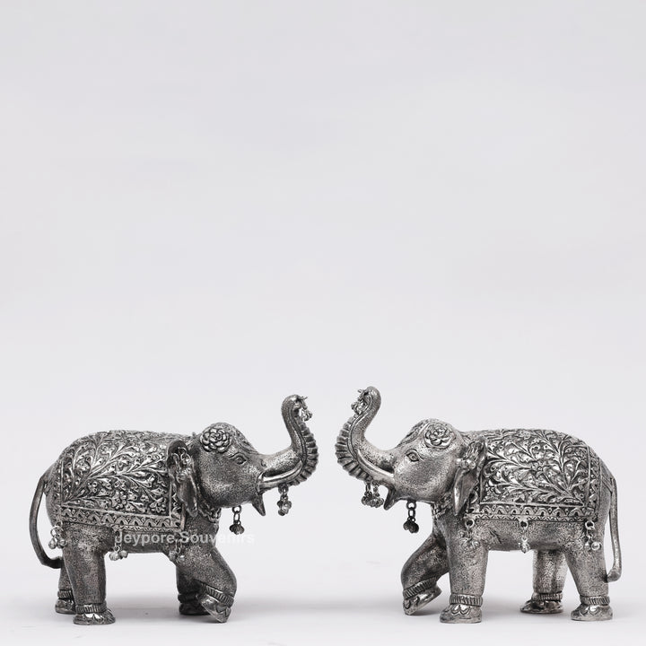 Silver Polished Copper Elephant Showpiece with Decorative Hanging Bells