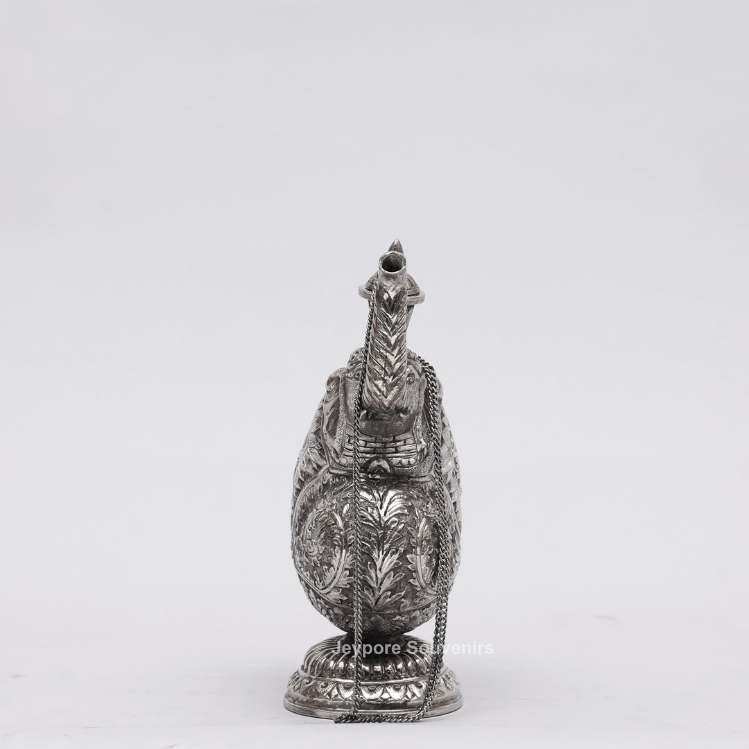Hand-Engraved Silver Polished Copper Elephant Surahi Showpiece
