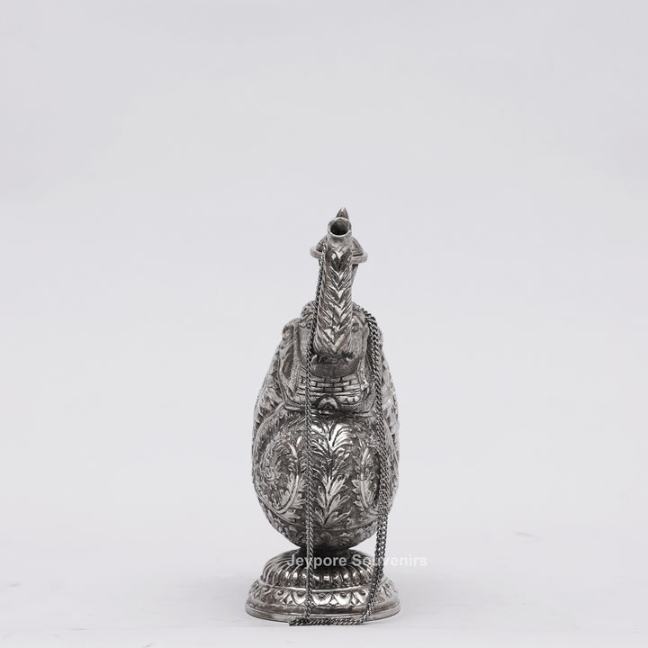 Hand-Engraved Silver Polished Copper Elephant Surahi Showpiece