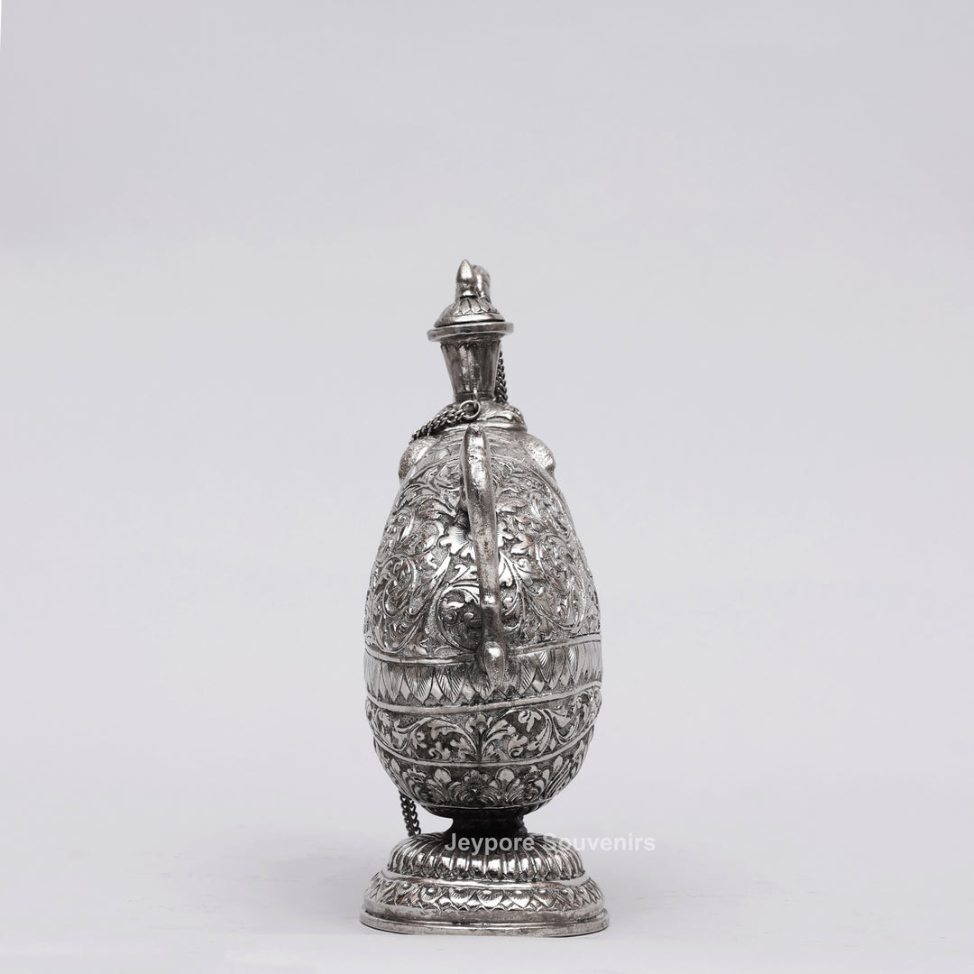 Hand-Engraved Silver Polished Copper Elephant Surahi Showpiece