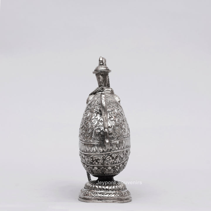 Hand-Engraved Silver Polished Copper Elephant Surahi Showpiece