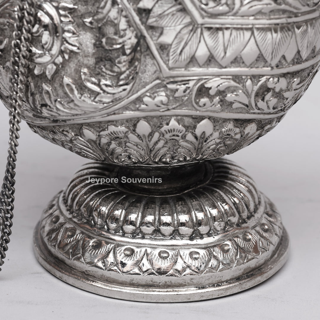 Hand-Engraved Silver Polished Copper Elephant Surahi Showpiece