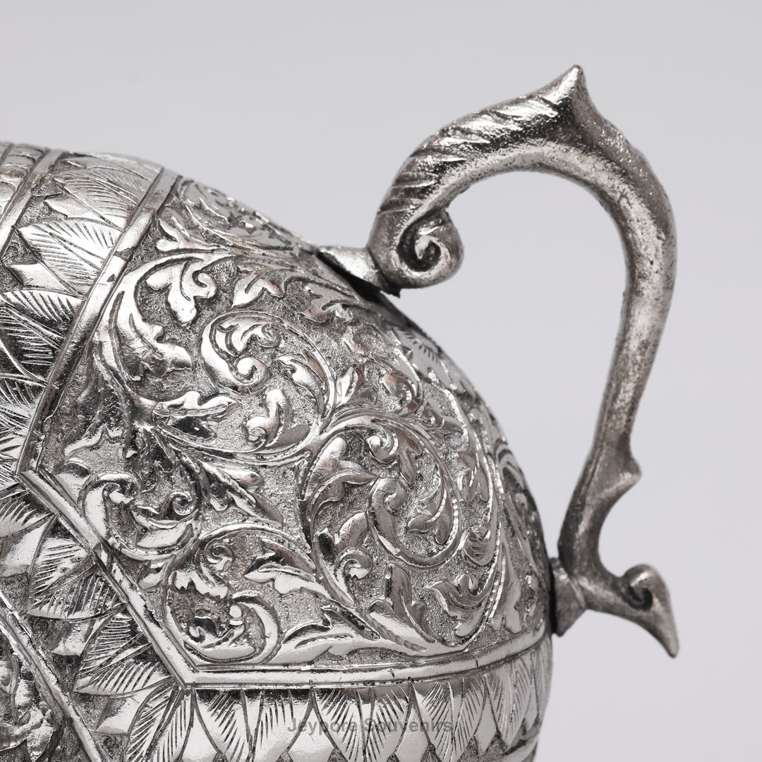 Hand-Engraved Silver Polished Copper Elephant Surahi Showpiece