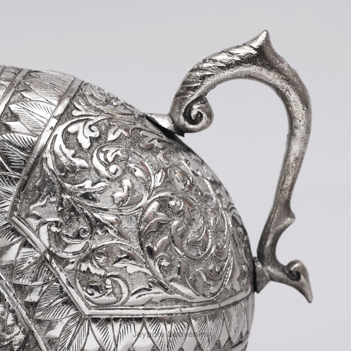 Hand-Engraved Silver Polished Copper Elephant Surahi Showpiece
