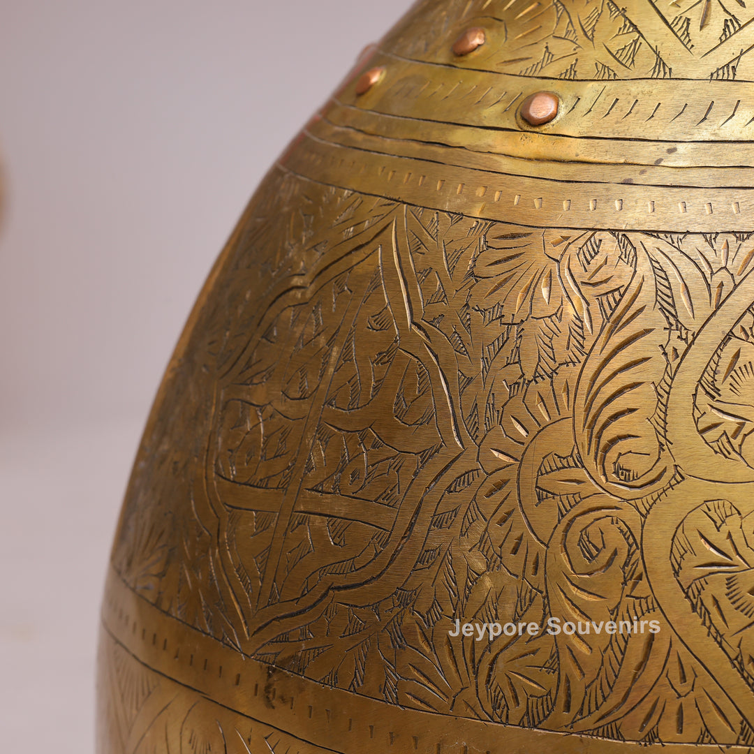 Handcrafted Large Brass Pot with Floral Engraving &amp; Ring Handles