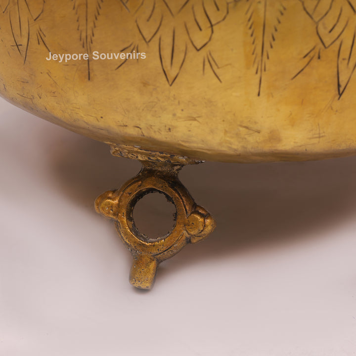 Handcrafted Large Brass Pot with Floral Engraving &amp; Ring Handles