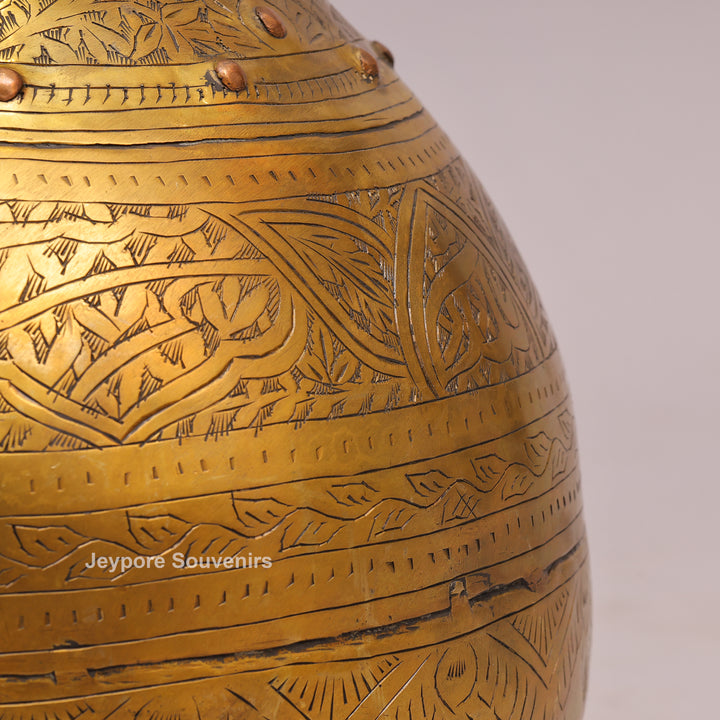 Handcrafted Large Brass Ring Handle Planter with Floral Engraving