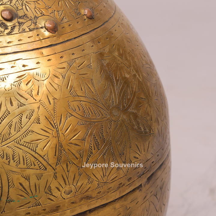 Handcrafted Brass Planter with Floral Engraving &amp; Ring Handles