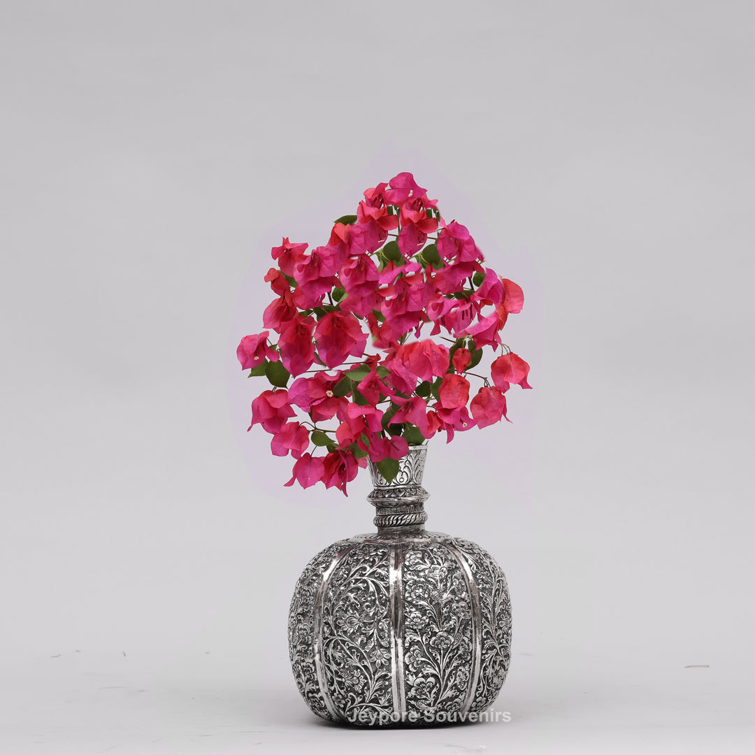Handcrafted Silver Polished Copper Floral Vase