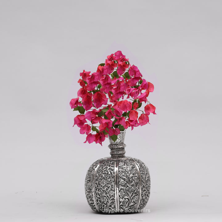 Handcrafted Silver Polished Copper Floral Vase