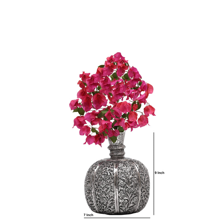 Handcrafted Silver Polished Copper Floral Vase