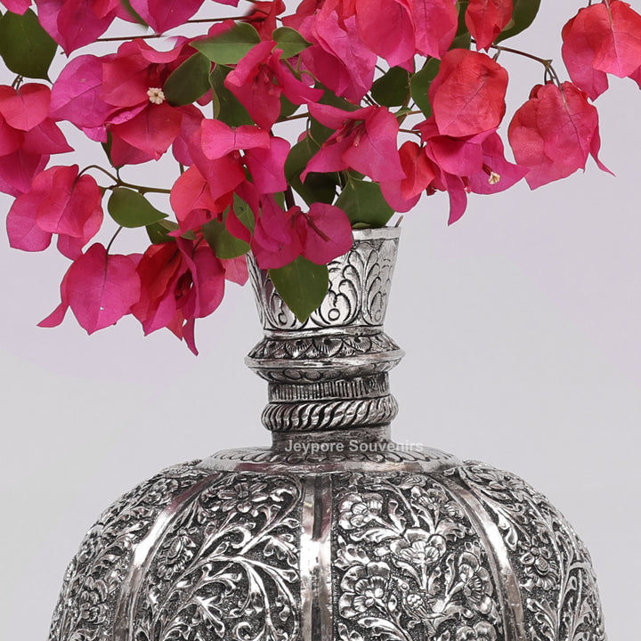 Handcrafted Silver Polished Copper Floral Vase