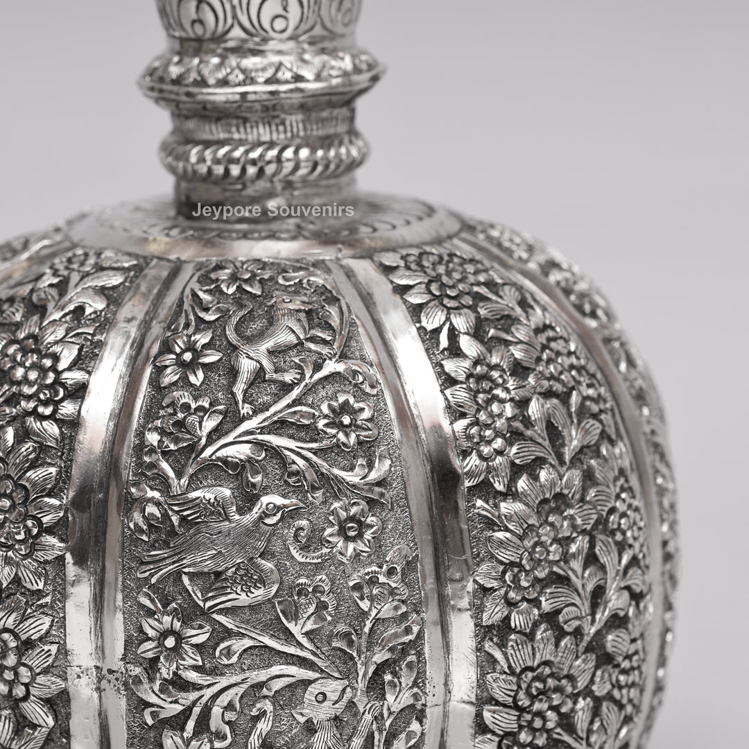 Handcrafted Silver Polished Copper Floral Vase