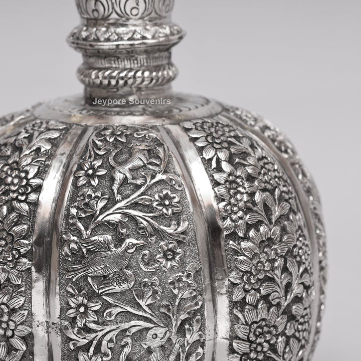 Handcrafted Silver Polished Copper Floral Vase