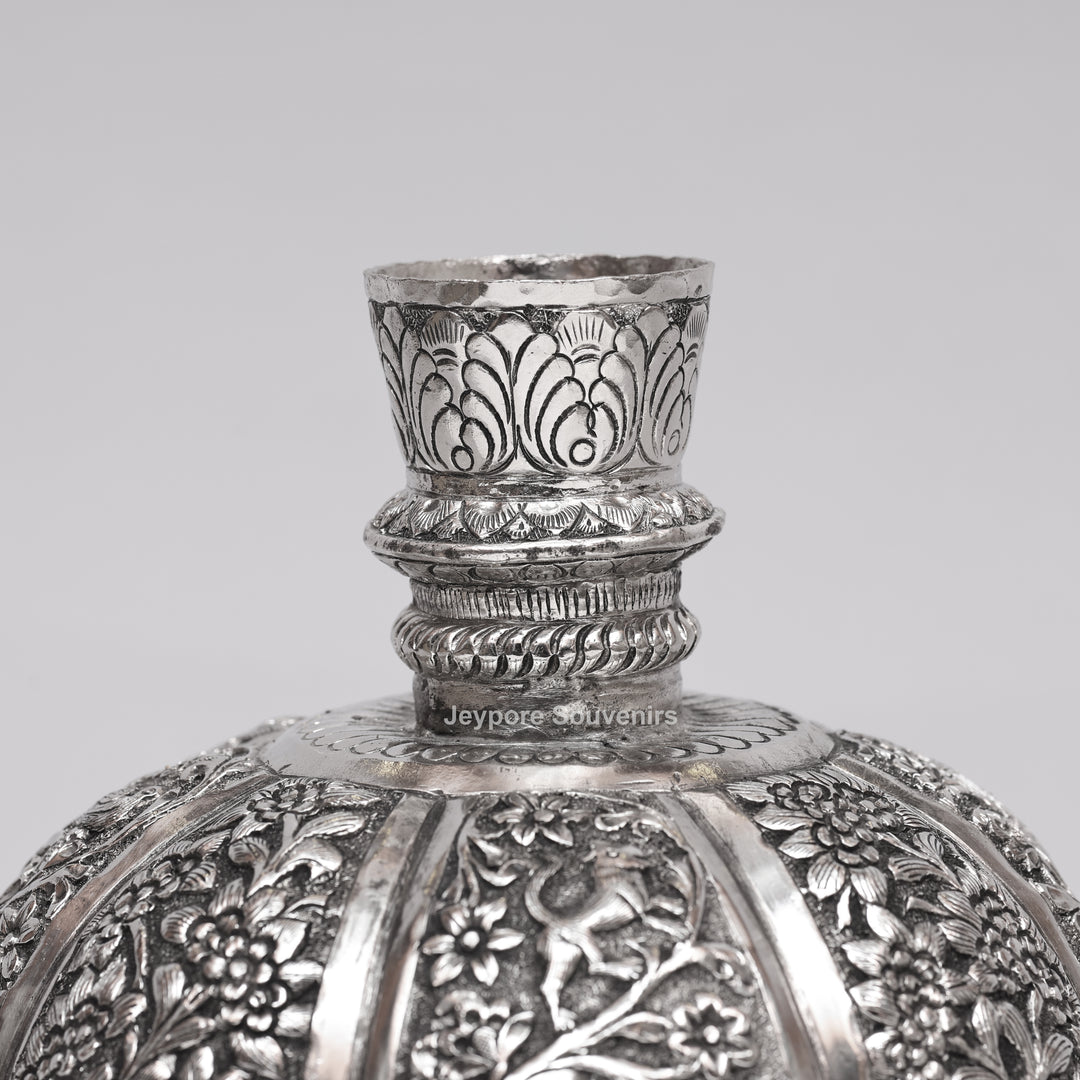 Handcrafted Silver Polished Copper Floral Vase