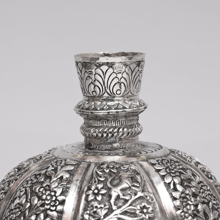 Handcrafted Silver Polished Copper Floral Vase