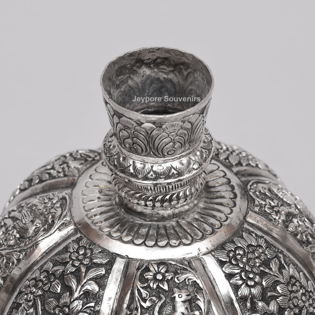Handcrafted Silver Polished Copper Floral Vase