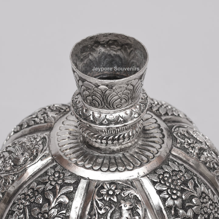 Handcrafted Silver Polished Copper Floral Vase