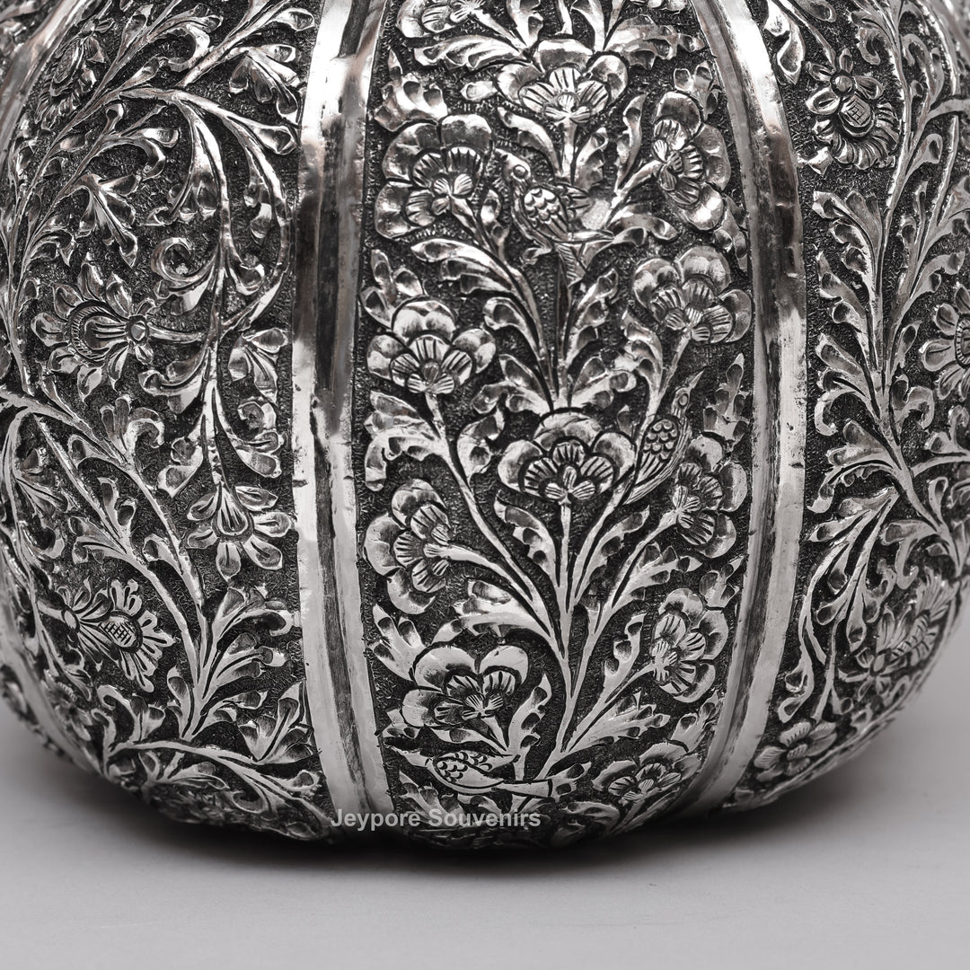 Handcrafted Silver Polished Copper Floral Vase