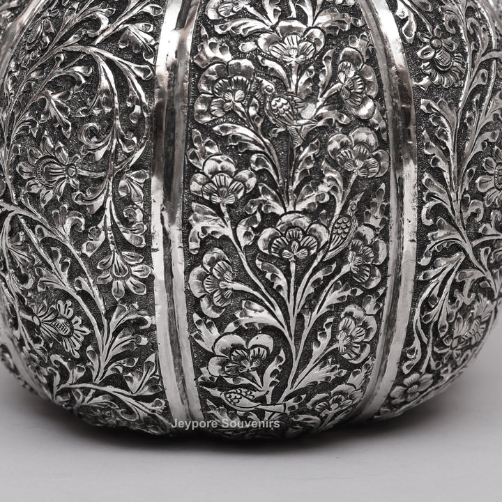 Handcrafted Silver Polished Copper Floral Vase