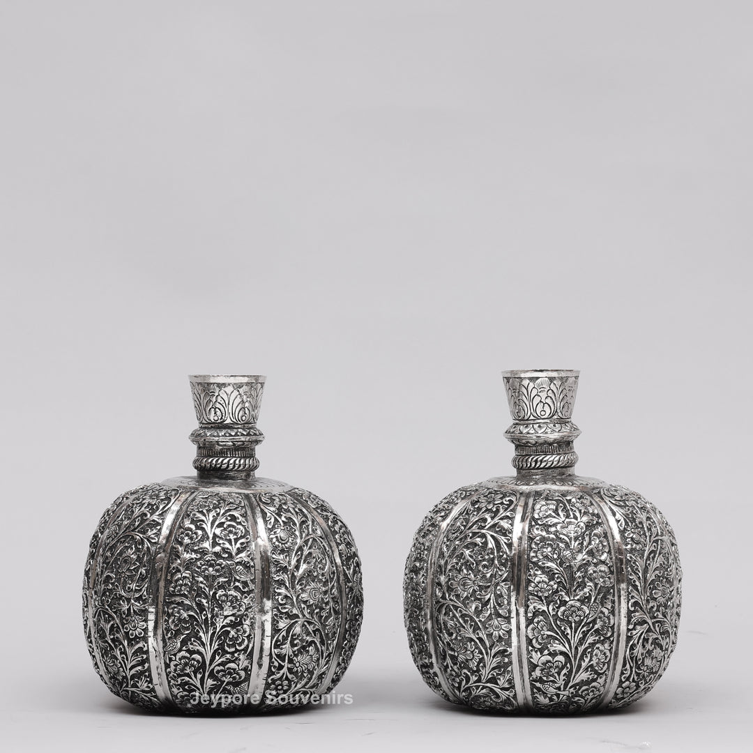Handcrafted Silver Polished Copper Floral Vase