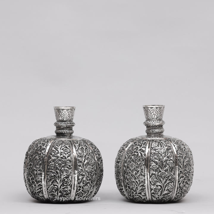 Handcrafted Silver Polished Copper Floral Vase