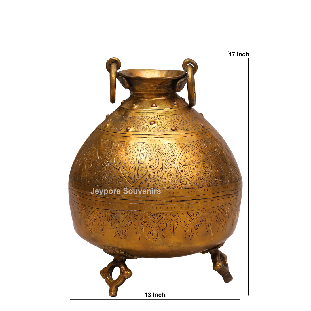Handcrafted Antique Brass Planter Pot with Ring Handles