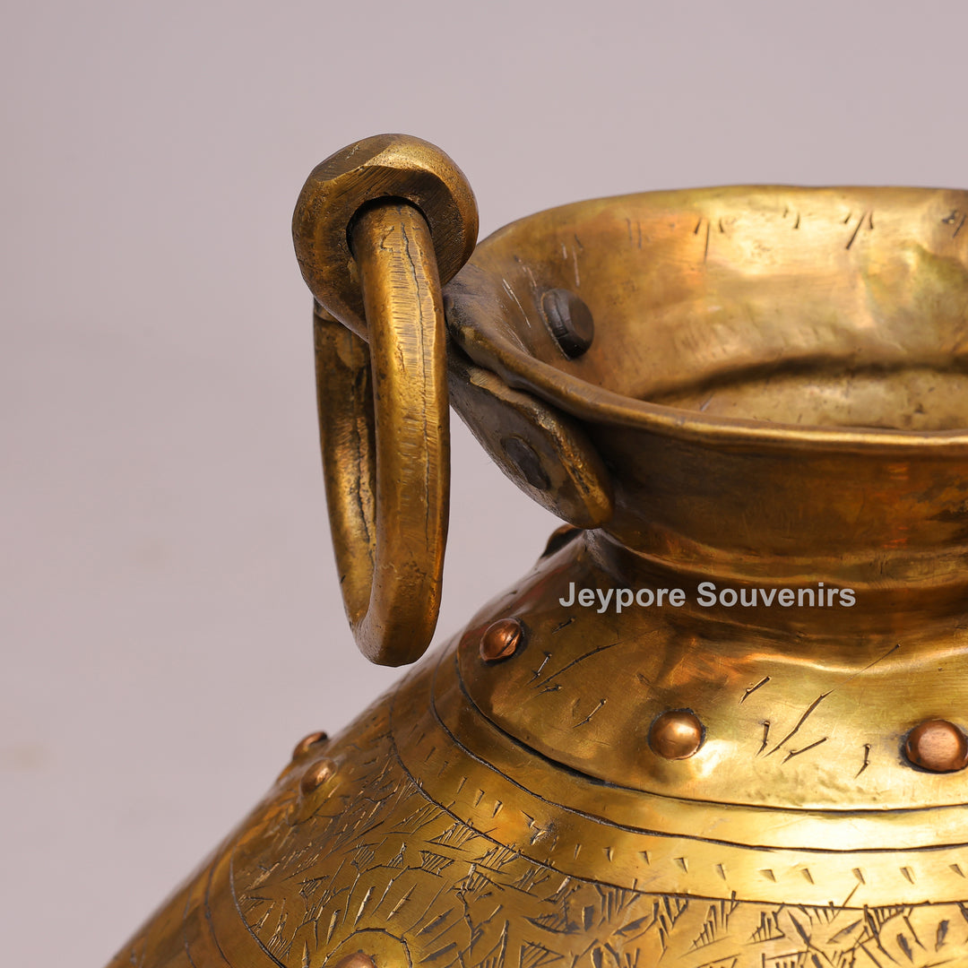 Handcrafted Antique Brass Planter Pot with Ring Handles