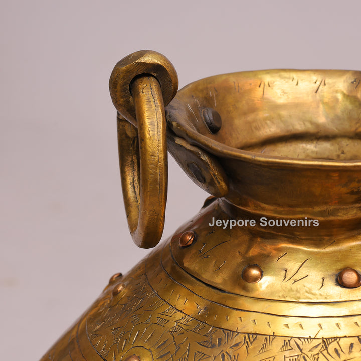 Handcrafted Antique Brass Planter Pot with Ring Handles