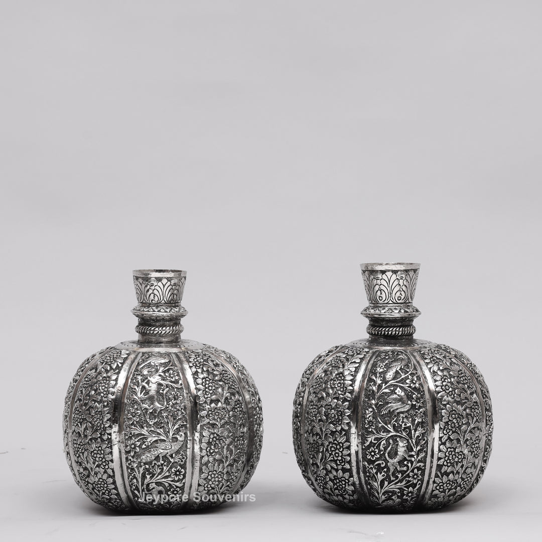 Handcrafted Silver Polished Copper Floral Vase