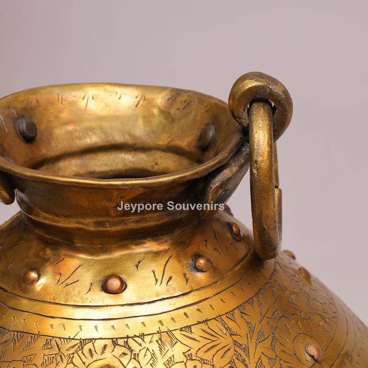 Handcrafted Antique Brass Planter Pot with Ring Handles