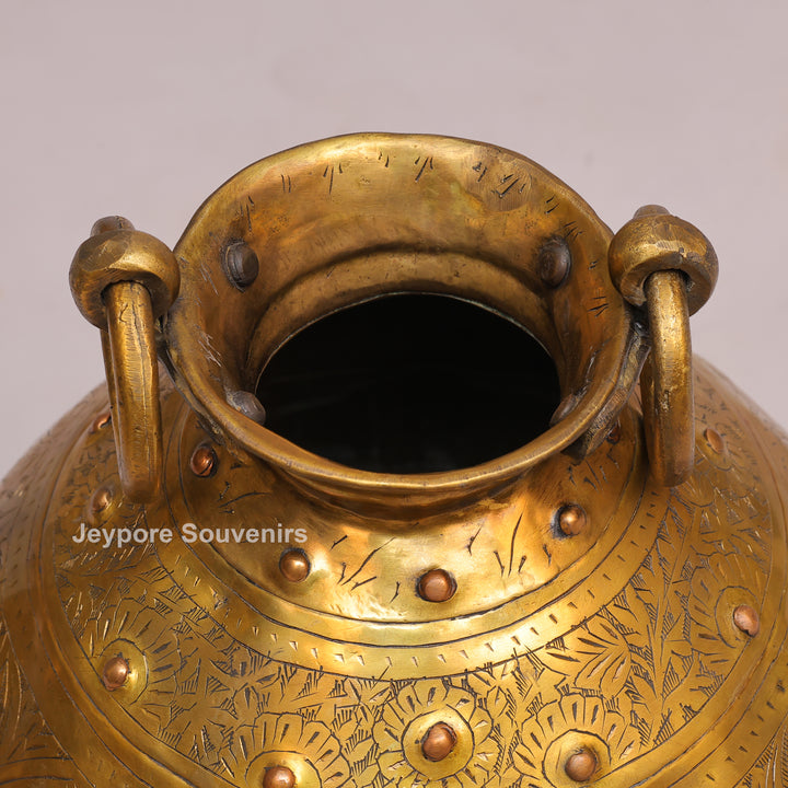 Handcrafted Antique Brass Planter Pot with Ring Handles