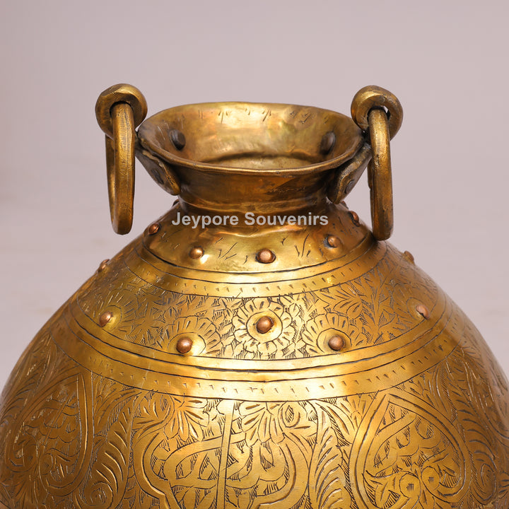 Handcrafted Antique Brass Planter Pot with Ring Handles