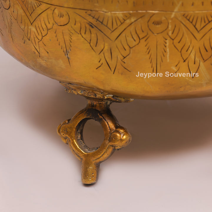 Handcrafted Antique Brass Planter Pot with Ring Handles