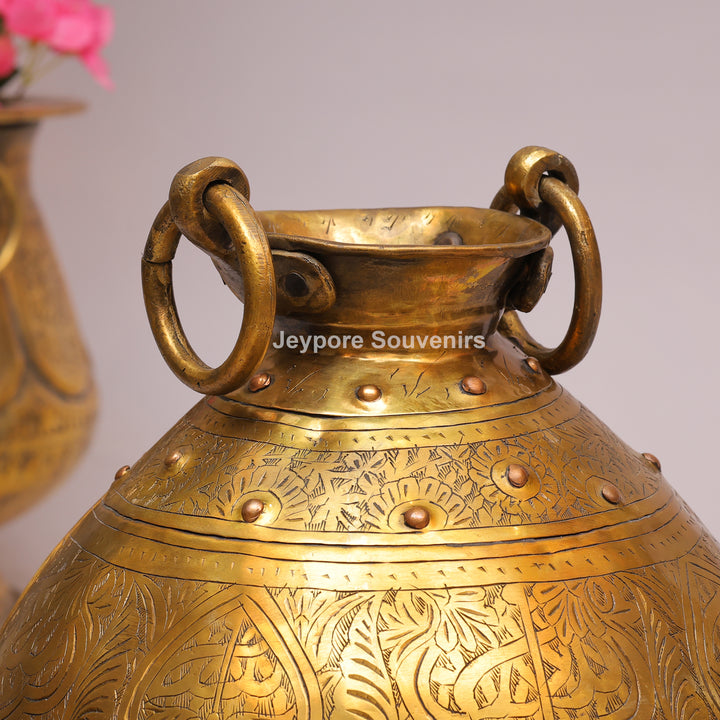 Handcrafted Antique Brass Planter Pot with Ring Handles