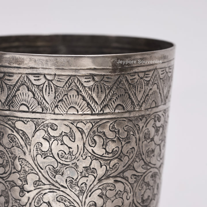 Hand-Carved Silver Polished Copper Floral Vase