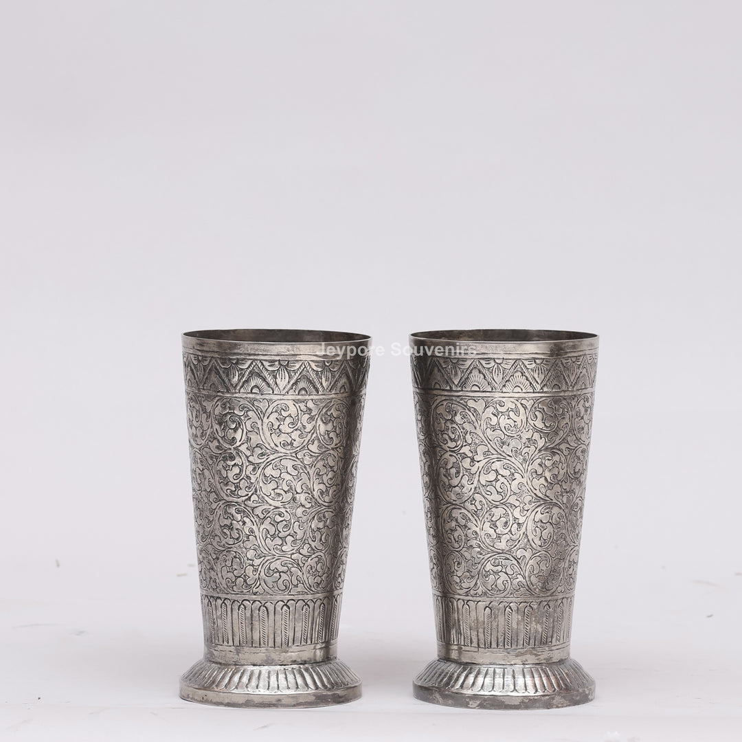 Hand-Carved Silver Polished Copper Floral Vase