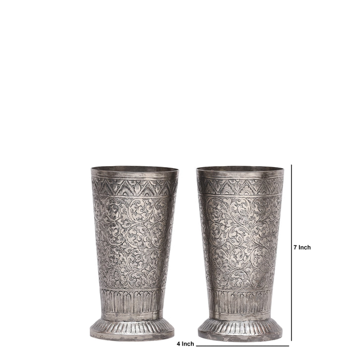 Hand-Carved Silver Polished Copper Floral Vase