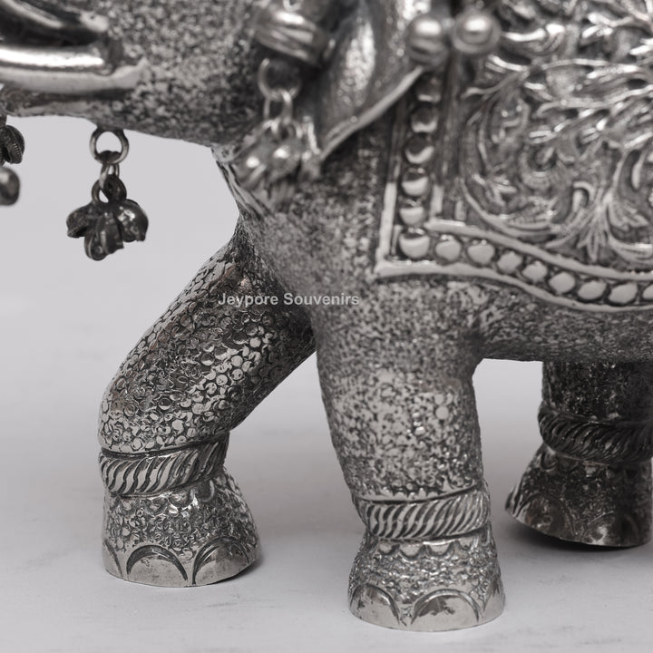 Handcrafted Silver Finish Royal Elephant Figurine