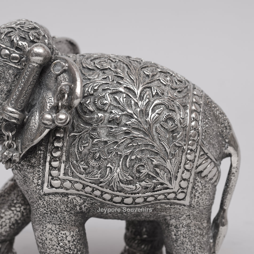 Handcrafted Silver Finish Royal Elephant Figurine