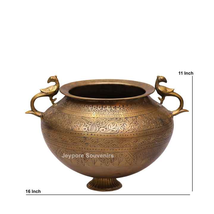 Handcrafted Brass Peacock Handle Decorative Planter for Home Decor