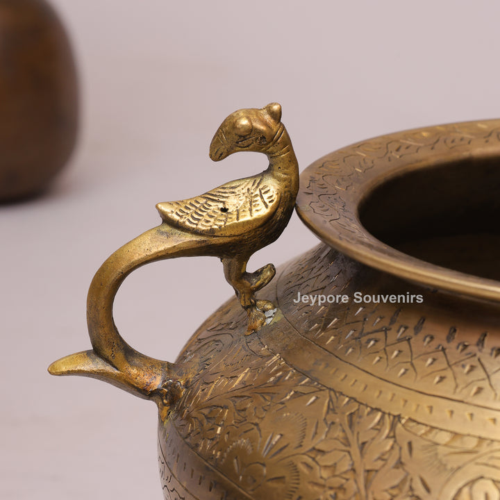 Handcrafted Brass Peacock Handle Decorative Planter for Home Decor