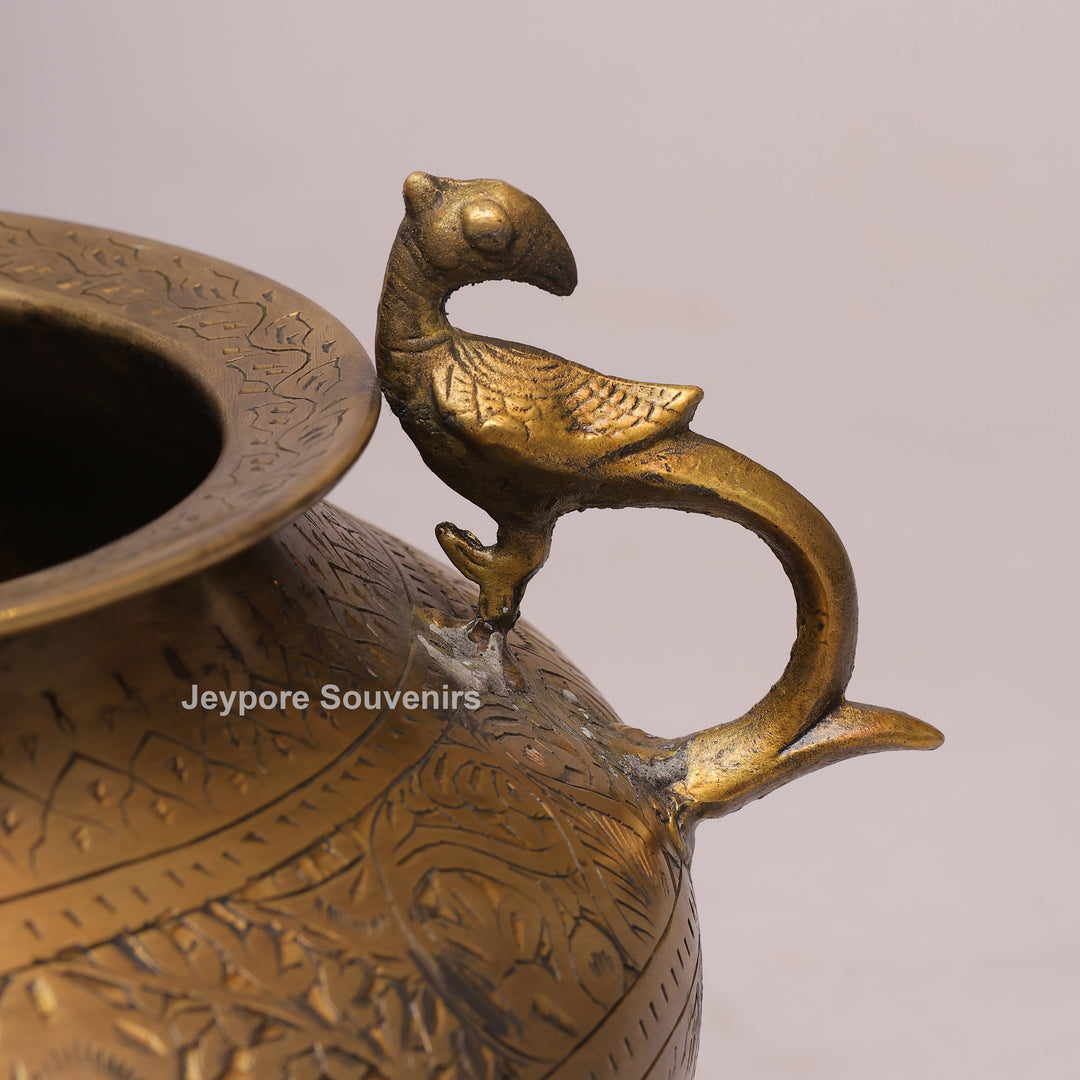 Handcrafted Brass Peacock Handle Decorative Planter for Home Decor