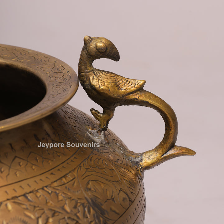 Handcrafted Brass Peacock Handle Decorative Planter for Home Decor