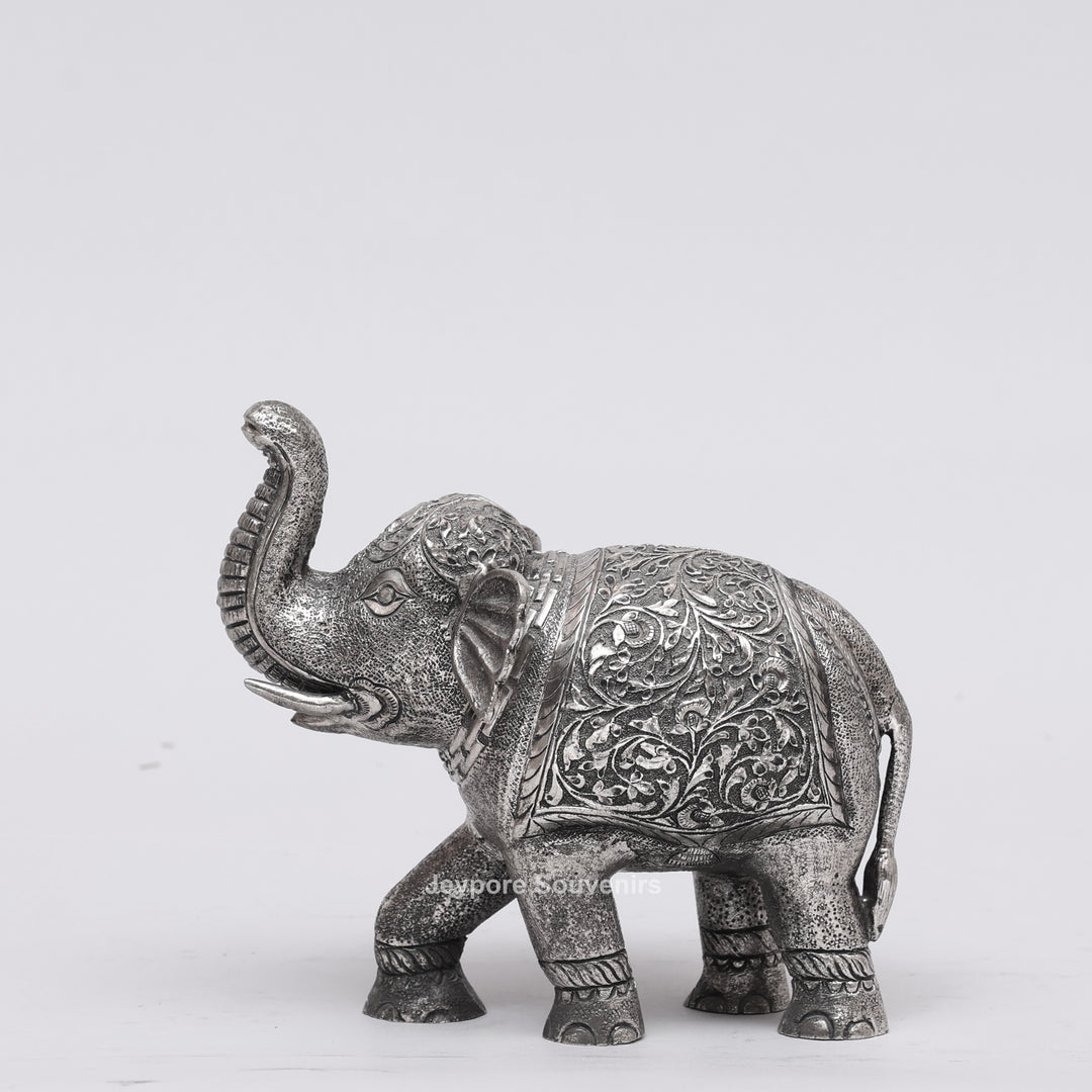 Handcrafted Silver Finish Traditional Indian Decorative Elephant Statue