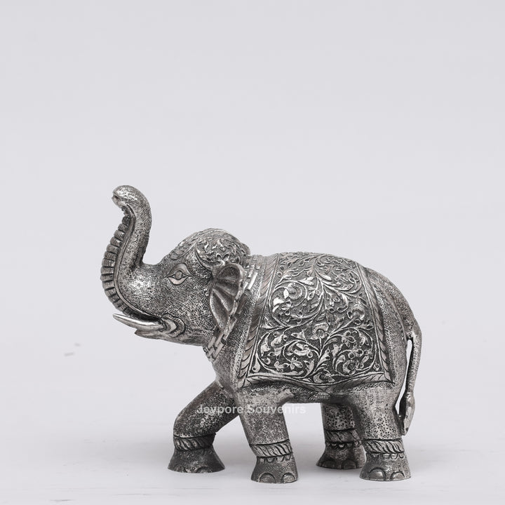 Handcrafted Silver Finish Traditional Indian Decorative Elephant Statue