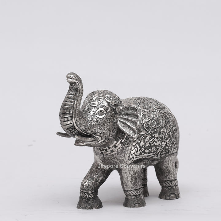 Handcrafted Silver Finish Traditional Indian Decorative Elephant Statue